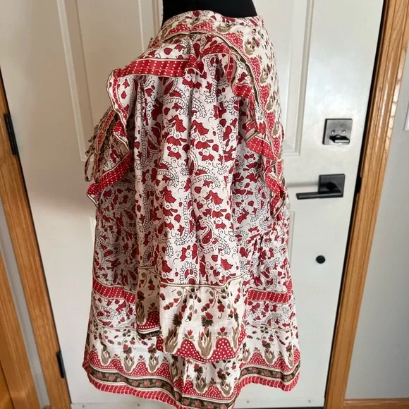 New women’s Calypso St Barth cotton quilt milkmaid boho flowy ruffle top. Large - Picture 5 of 16